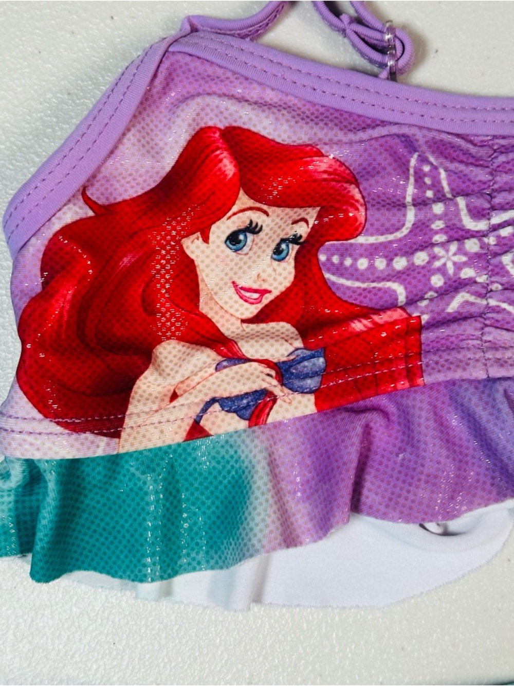 2 set of Disney Blue Tinker Bell & Purple Ariel Girls Two-Piece Swim Sets - Picture 4 of 7